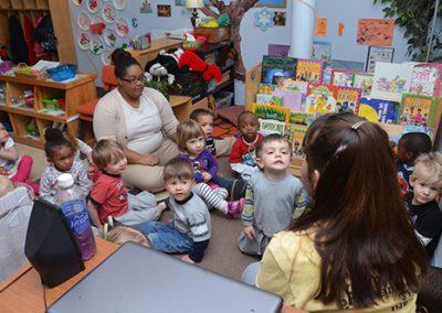 Little kids listening to teacher